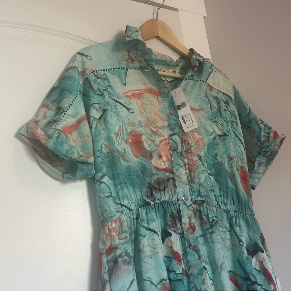 Soft Surroundings waterfront shirt dress abstract teal size M NWT - Picture 3 of 11